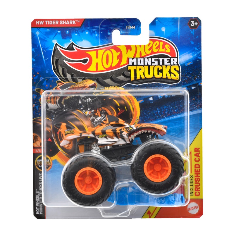 Hot Wheels Monster Trucks Live Tiger Includes Crushed Car for Kids & Collectors