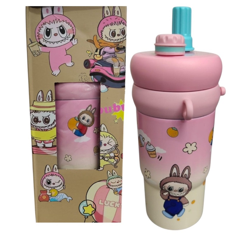 Labubu & Tycoco  Hot & Cold  Sipper Water Bottle 1Ltr Pink Stainless Steel