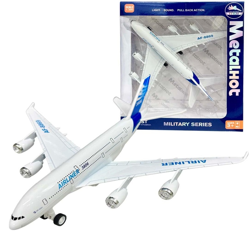 MetaHot! 1:300 Scale Die-Cast Airliner Model  Pullback Plane with Lights & Sounds | Realistic Aircraft Collectible