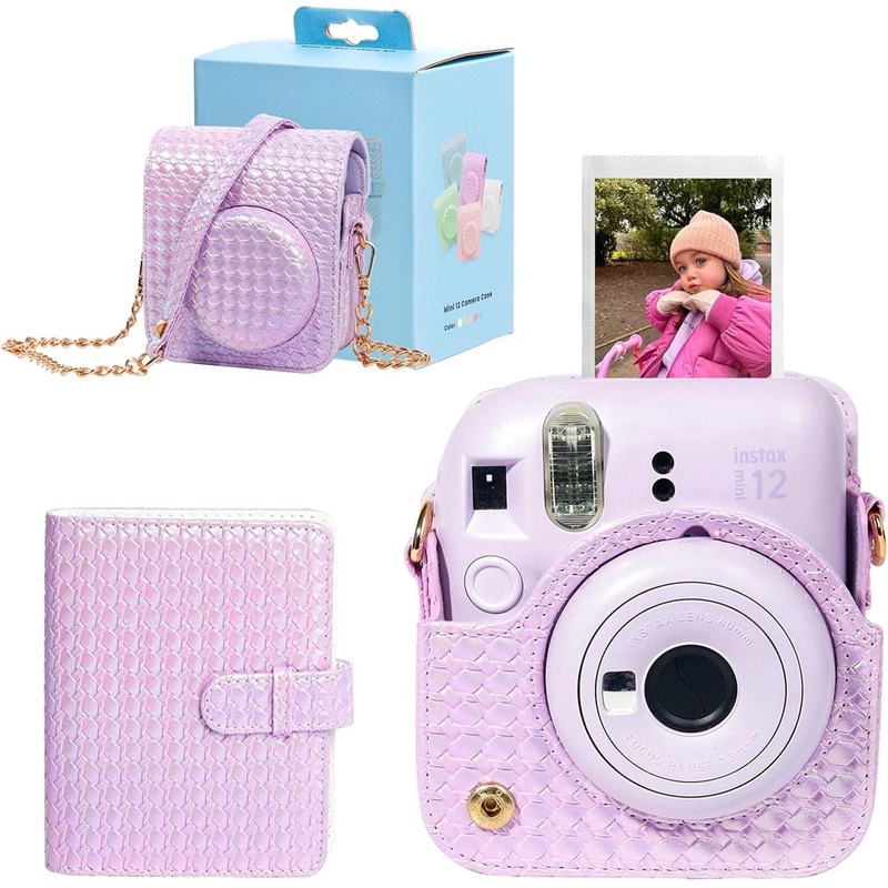 Fujifilm Instax Mini 12 Camera Set  Iridescent PU Case & 64-Photo Album for Instant Memories