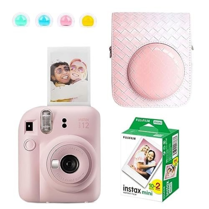 Fujifilm Instax Mini 12 Instant Camera + 20 Shot Films + PU Leather Camera Case + 4 Coloured Filters (Gradation Blue, Mini 12)