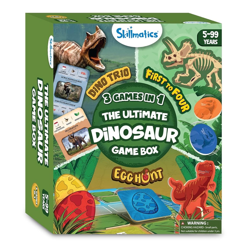 Skillmatics Ultimate Dinosaur Game Box - 3 Family Friendly Games in 1, Perfect for Kids Ages 5 and Up, Great Gift