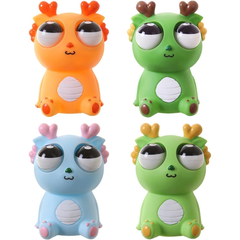 Squishy Dinosaur with Pop-Out Eyes Funny Dragon Pinch Toy 4 Pieces