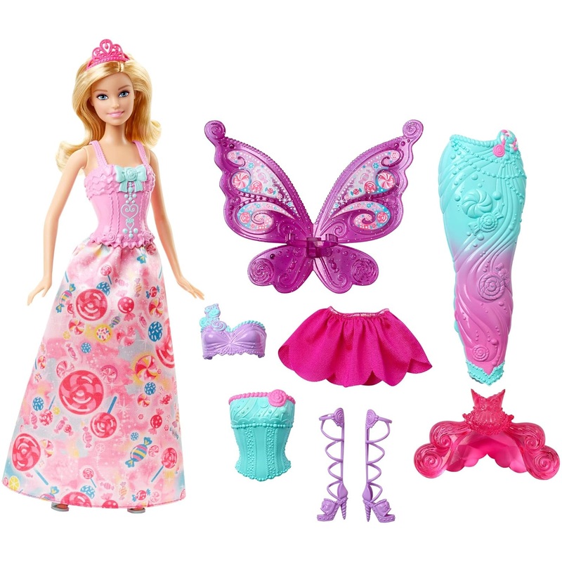 Barbie Doll and Fairytale Dress-Up Set, Clothes and Accessories for Princess, Mermaid and Fairy Characters, Kids Toys and Gifts