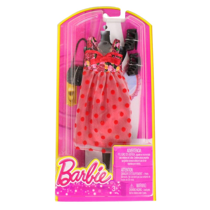 Barbie Dress Up Rose and Polka Dot Dress with Fashion Accessories