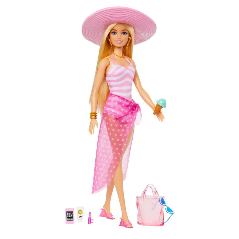 Blonde Barbie Doll: Swimsuit and Beach-Themed Accessories