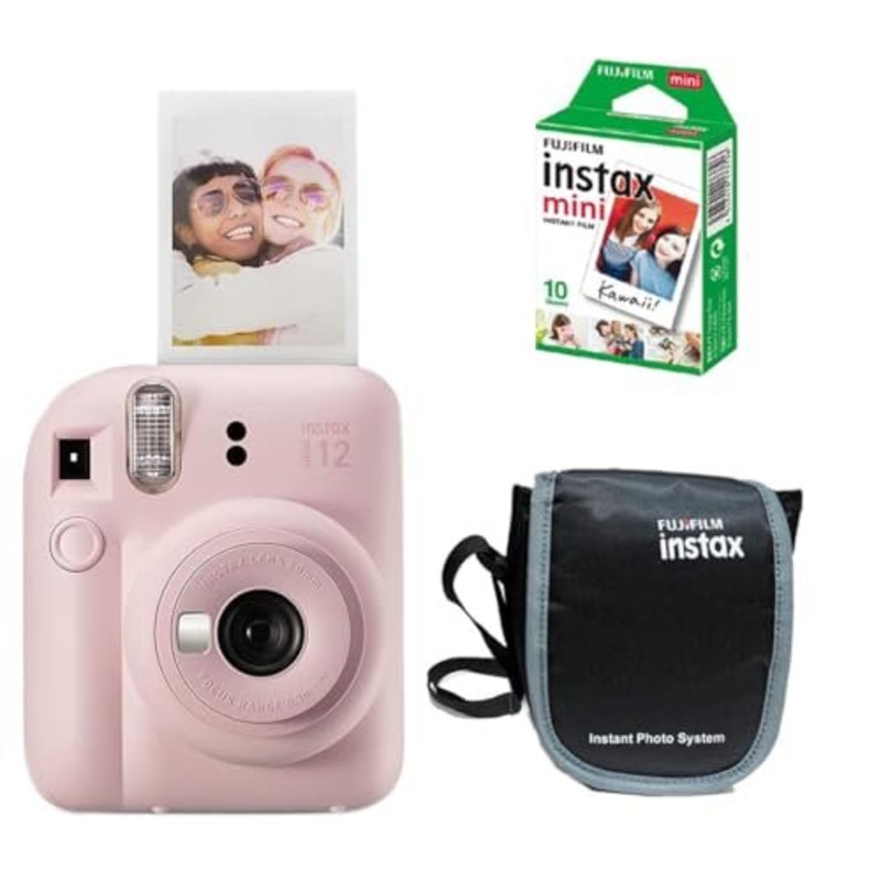 Fujifilm Instax Mini 12 Instant Camera + 10 Film Shots + Carrying Case - Blossom Pink, Mini 12