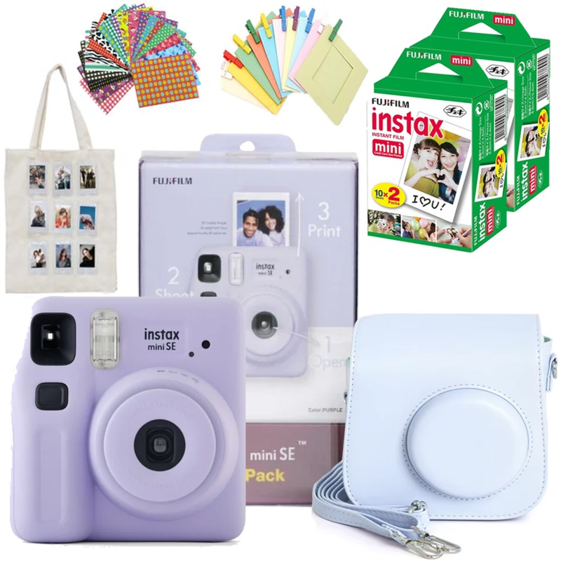 Fujifilm Instax Mini SE Joy Pack  Instant Mini Camera, 40 Film Shots, PU Case, Trendy Photo Bunting & Stickers, Plus a Chic Tote Bag!