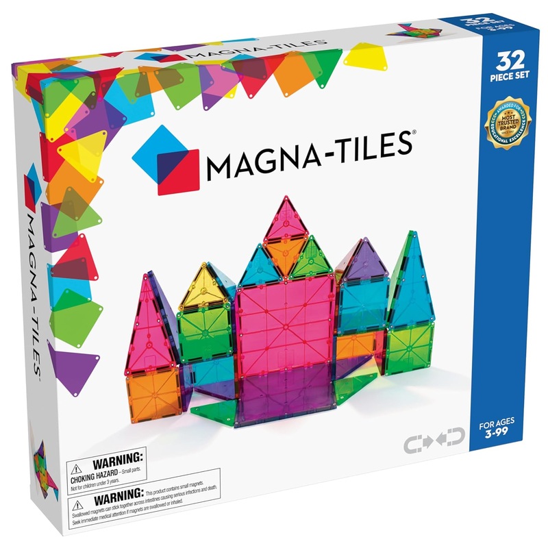Magna-Tiles Magnetic Building Toys, Clear Colors Set (32 Pieces)