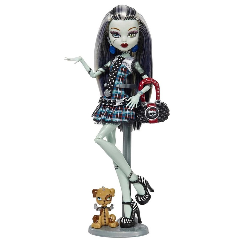 Monster High Frankie Stein Reproduction Doll (10.5 in) Wearing Original Fashion & Shoes, with Pet, Doll Stand & Accessories, Gift for Collectors