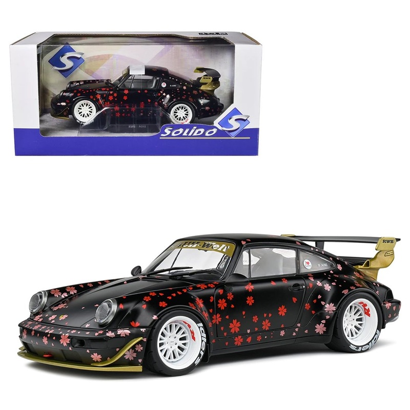 2021 RWB Aoki Matt Black with Cherry Blossom Graphics "Rauh WeltBegriff" 1/18 Diecast Model Car by Solido
