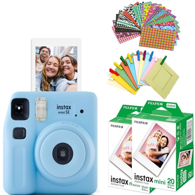 Fujifilm Instax Mini SE Joy Pack Instant Camera with 40 Film Shots + 10 Photo Bunting Sets + 10 Stickers - Blue