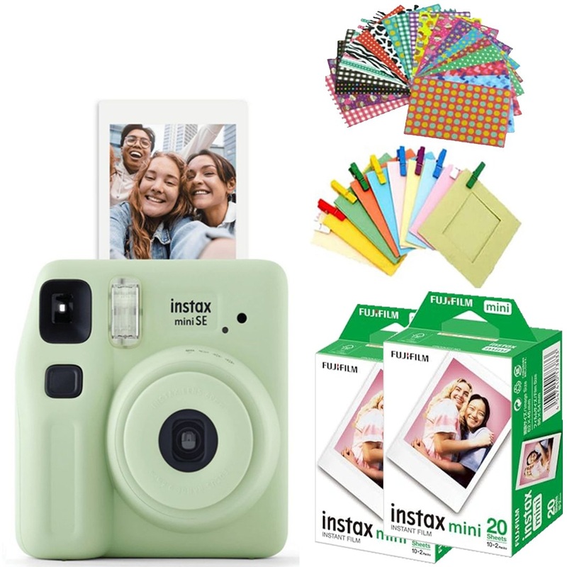 Fujifilm Instax Mini SE Joy Pack Instant Camera with 40 Film Shots +10 Photo Bunting Sets + 10 Stickers - Green