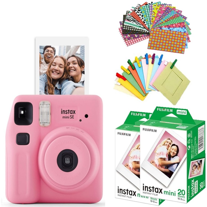 Fujifilm Instax Mini SE Joy Pack Instant Camera with 40 Film Shots +10 Photo Bunting Sets +10 Stickers - Pink