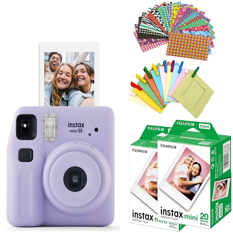 Fujifilm Instax Mini SE Joy Pack Instant Camera with 40 Film Shots +10 Photo Bunting Sets + 10 Stickers - Purple