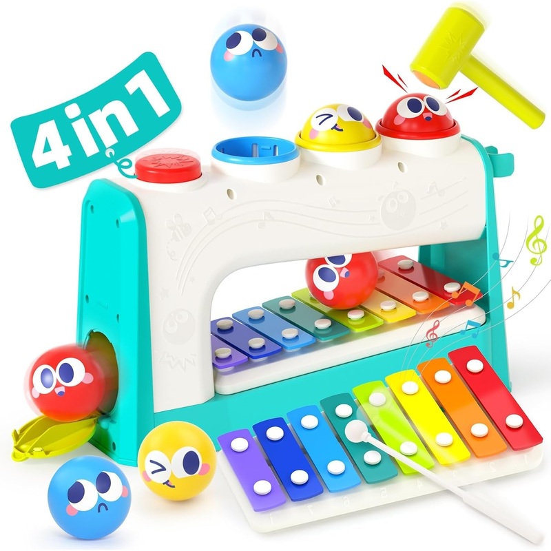 "HOLA Xylophone & Pounding Toy Set: Interactive Musical Fun with Balls & Hammer  Perfect 1st Birthday Gift for Boys & Girls Aged 12 Months+"