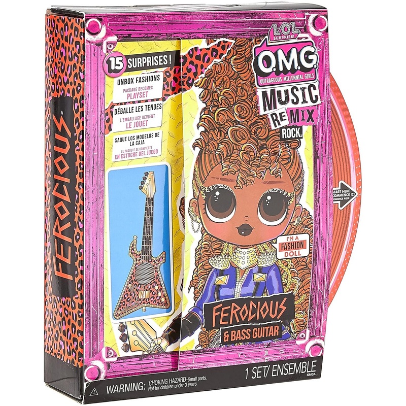 LOL Surprise OMG Remix Rock Ferocious Fashion Doll with 15 Surprises Including Bass Guitar, Outfit, Shoes, Stand, Lyric Magazine, & Record Player Playset, Kids Gift, Toys for Girls Boys Ages 4 5 6 7+