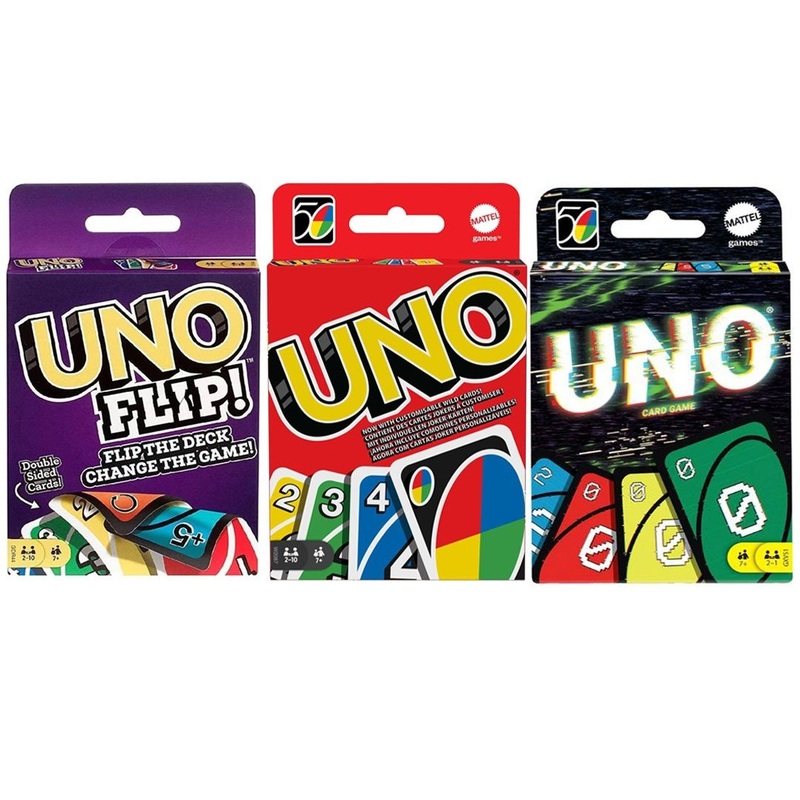 Mattel Uno 50th Anniversary Card + Uno Flip + Uno Iconic 2000 Card Games - Pack of 3