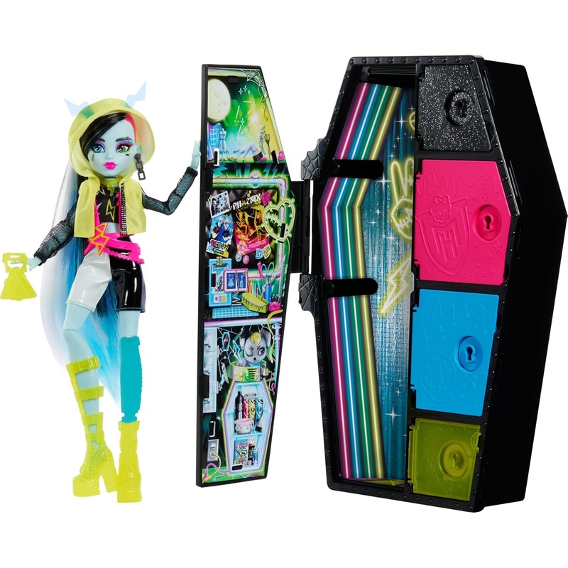 Monster High Doll and Fashion Set, Frankie Stein Doll, Skulltimate Secrets: Neon Frights, Dress-Up Locker with 19+ Surprises