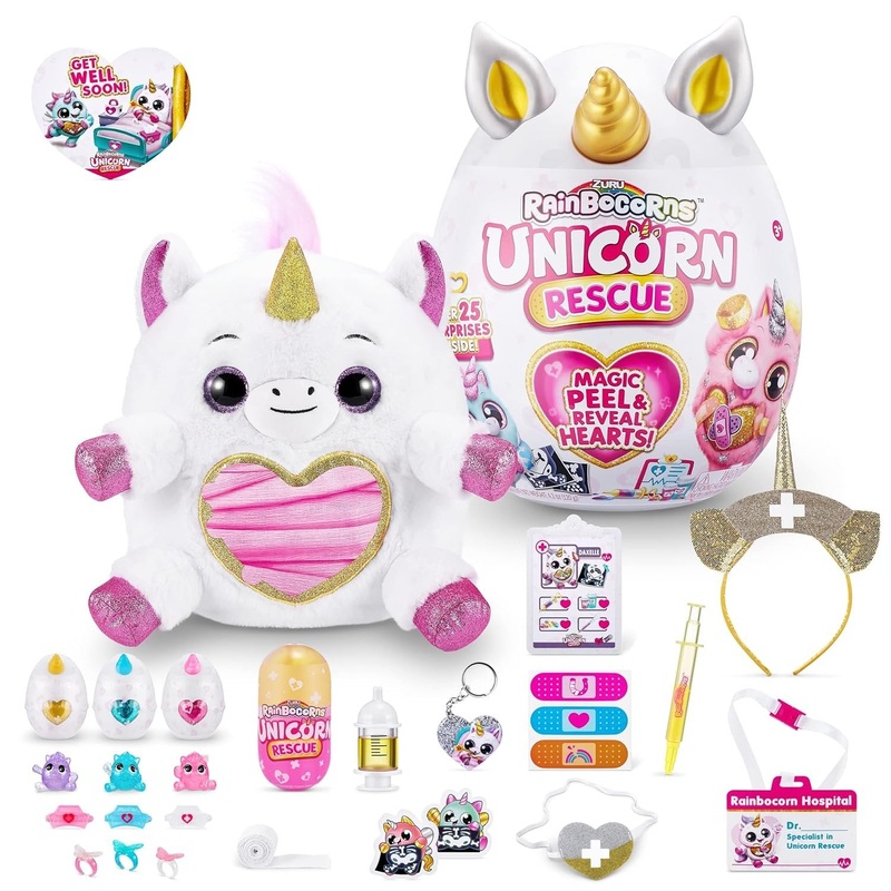 Rainbocorns Unicorn Rescue Surprise, Daxelle - Collectible Plush - Giant Egg, Over 25 Surprises Inside, 35 cm, Cuddle Plush Stuffed Animal, Rings, Stickers,...