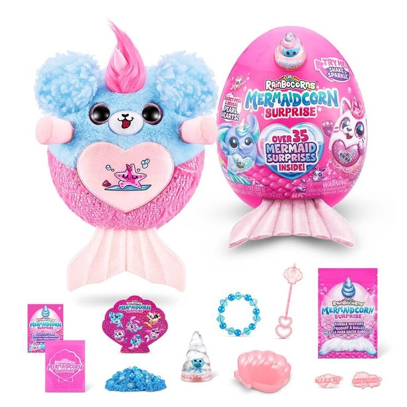 Rainbow'Corns Surprise! Collectible Over 35 Surprises - Mermaid Surprises, Cuddle Plush Stuffed Animal, Stickers; (Rainbo'Corns Mermaid 'Corn Surprises - B.Pink)