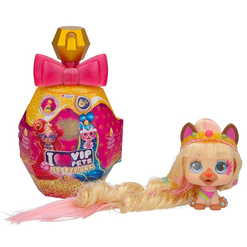 VIP PETS Celebripets - Mini Surprise Dog Doll Inspired by Real Stars with Extra Long Hair for Styling and others 10 Accessories - Kids above 3 years