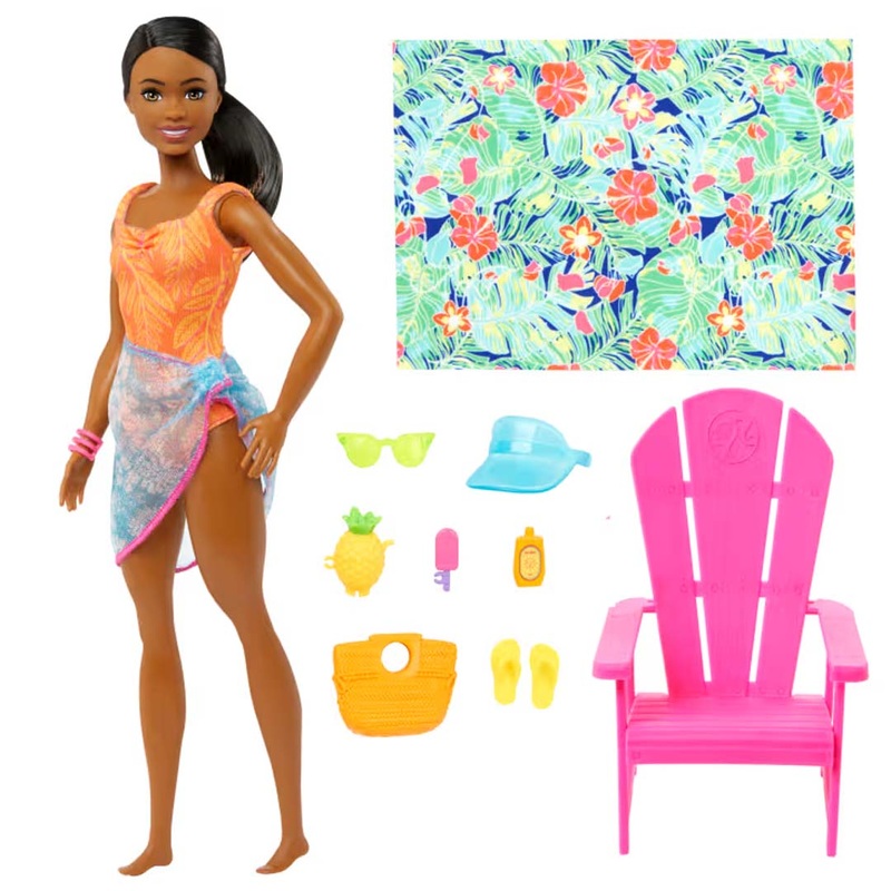Barbie 12.7" Pink Passport Hawaii Brooklyn Doll Brown Hair/Brown Eyes Playset with Clothes & Travel Accessories