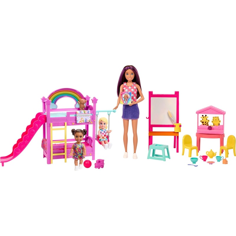 Barbie Skipper Babysitters Inc. Ultimate Daycare Playset with 3 Dolls, Furniture & 15+ Accessories, Includes Bunk Beds & Color-Change Easel