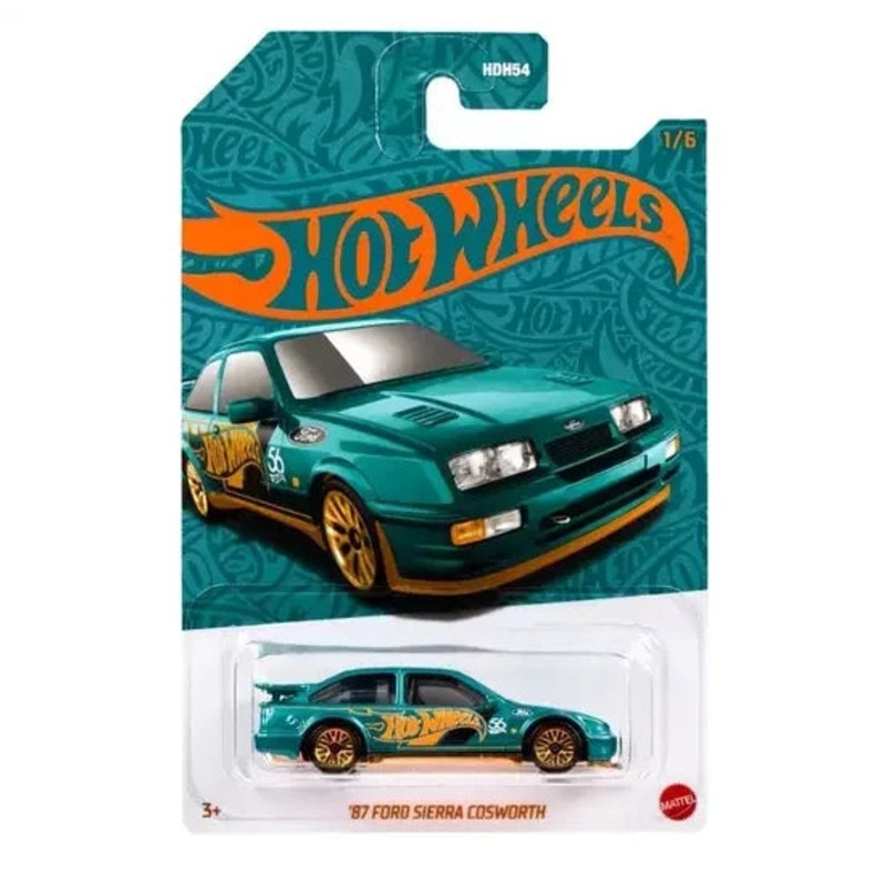 Hot Wheels 1:64 Scale Die-Cast Vehicle 87 FORD SIERRA COSWORTH with Turquoise- & Copper-Colored Deco to Celebrate HW 56th Anniversary