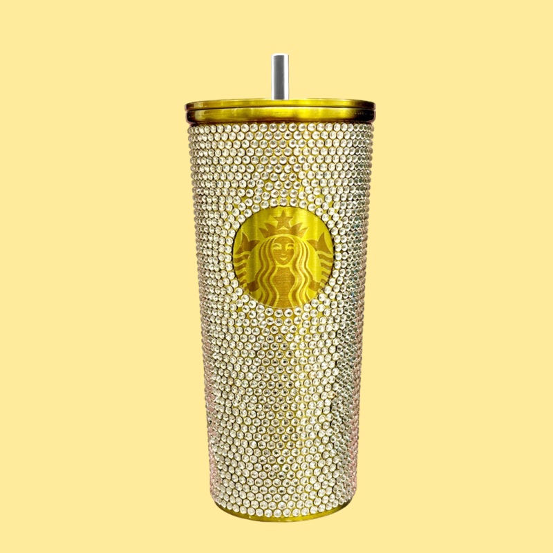 Starbucks Rhinestone Emerald Stainless Tumbler The Ultimate Valentines Gift 24 OZ | 510 ML (Golden)