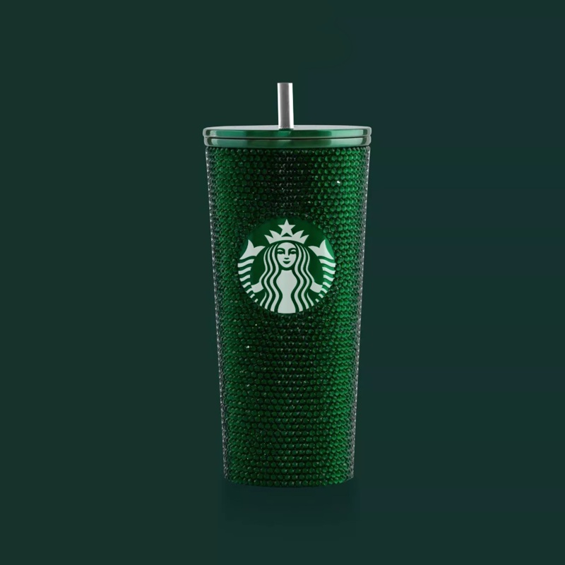 Starbucks Rhinestone Emerald Stainless Tumbler The Ultimate Valentines Gift 24 OZ | 510 ML (Green)