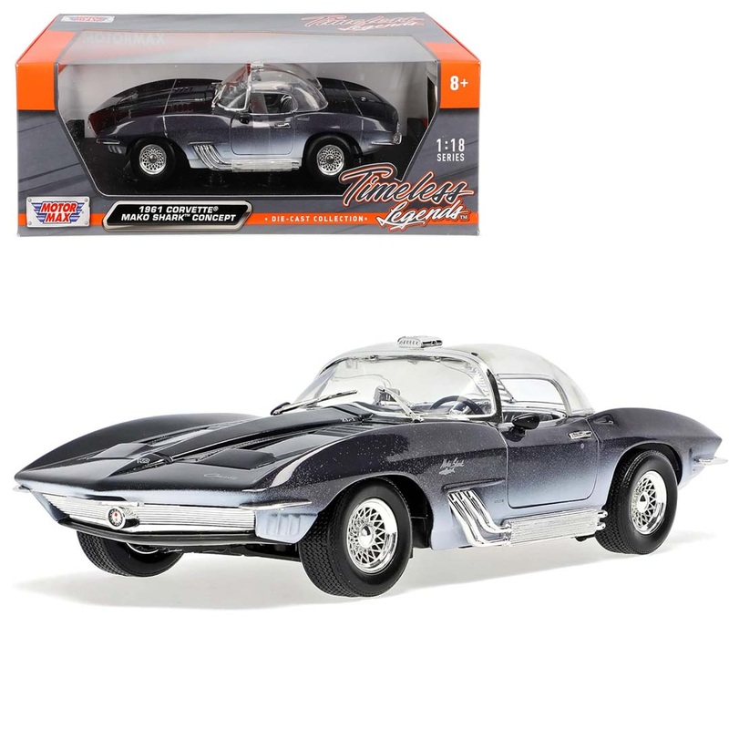 Motormax Corvette Mako Shark Concept 1961  1:18 Scale Diecast Model Car  Iconic Two-Tone Blue Design  Perfect Gift for Collectors & Car Enthusiasts
