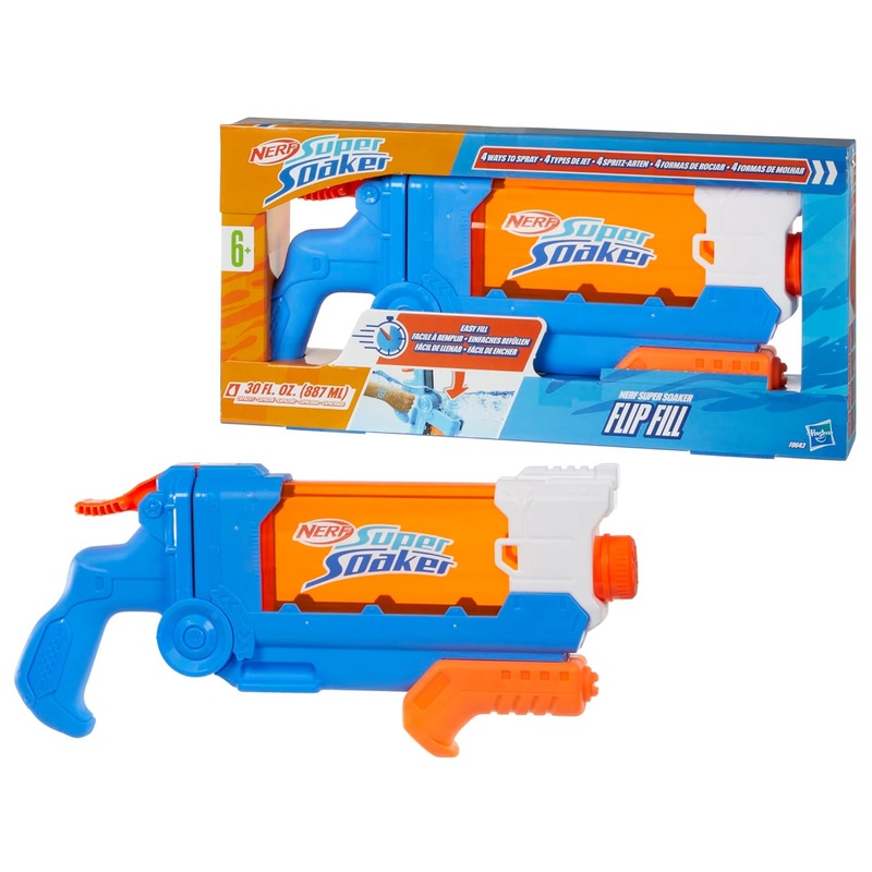 Nerf Super Soaker Flip Fill Water Blaster - 4 Spray Styles - Fast Fill - Large 890ml Water Tank - Pichkari for Outdoor Water Games, Branded Toy Pichkari for...