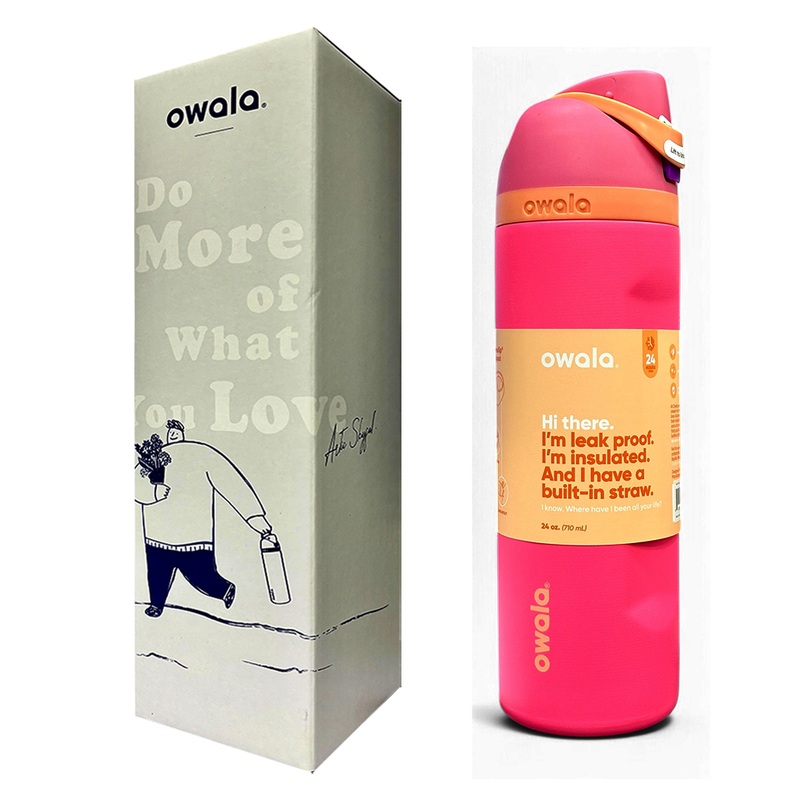 Owala FreeSip Insulated Stainless Steel Water Bottle with Straw for Sports, Travel, and School 24 OZ | 710 ML (Dark Pink)