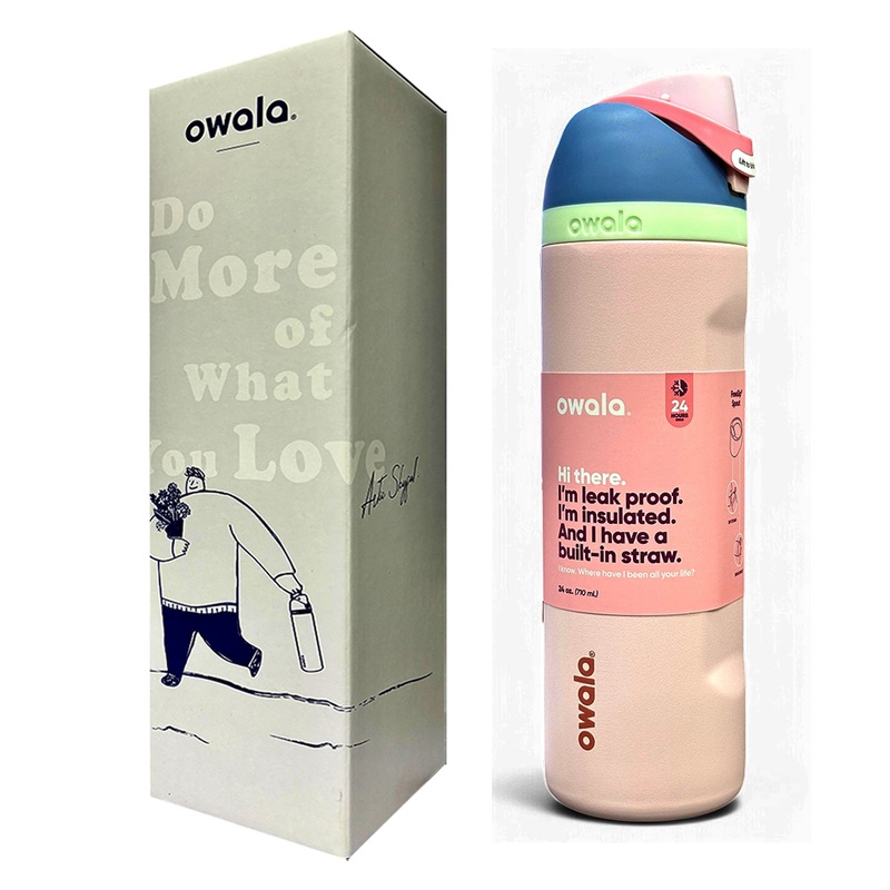 Owala FreeSip Insulated Stainless Steel Water Bottle with Straw for Sports, Travel, and School 24 OZ | 710 ML (Light Pink)