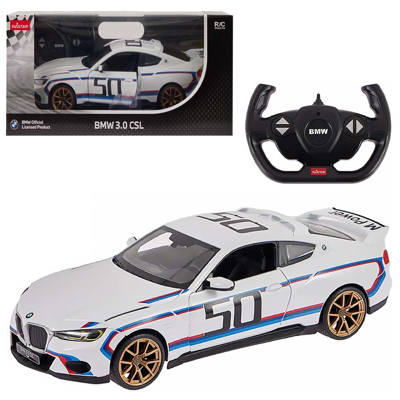 RASTAR 1:14 Scale BMW 3.0 CSL Remote Control Car  High-Performance RC Sports Car with 2.4GHz Control, Functional LED Lights & Realistic Design (White) | Model 6930751324039