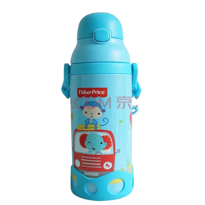 Fisher-Price Kids Water Bottle with Straw & Strap  500ml, Insulated for Hot & Cold Drinks, Perfect for Toddlers 12 Months+ - Blue