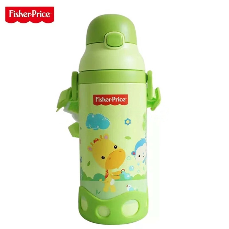 Fisher-Price Kids Water Bottle with Straw & Strap  500ml, Insulated for Hot & Cold Drinks, Perfect for Toddlers 12 Months+ - Green