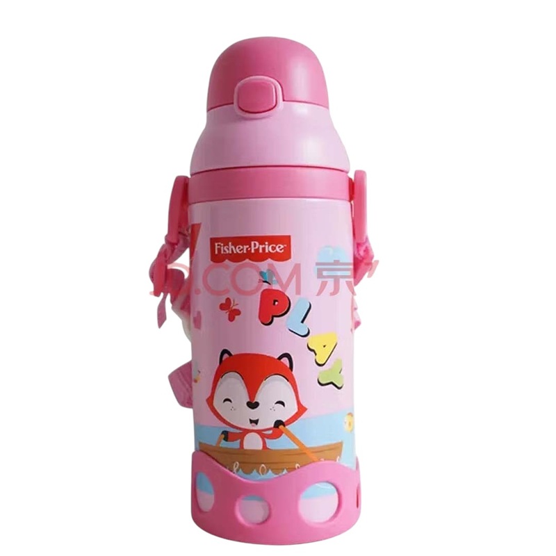 Fisher-Price Kids Water Bottle with Straw & Strap  500ml, Insulated for Hot & Cold Drinks, Perfect for Toddlers 12 Months+ - Pink