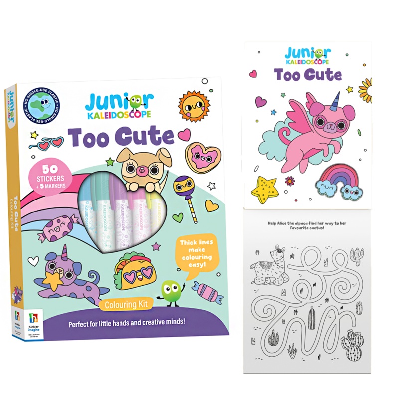 Junior Kaleidoscope Too Cute Colouring Kit- 50 Stickers and 5 Markers Age 3+
