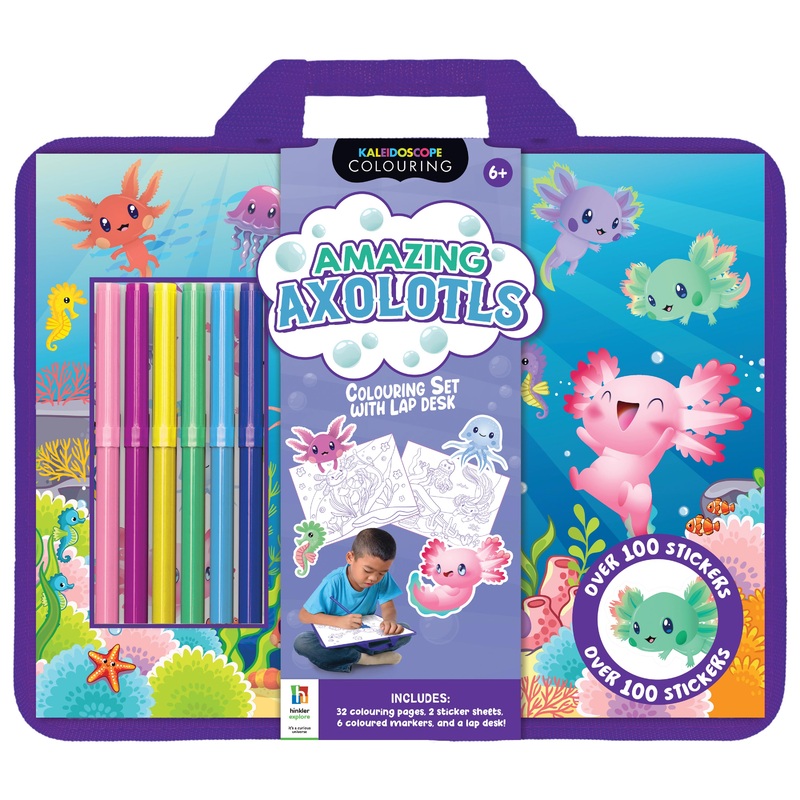 Kaleidoscope Colouring: Amazing Axolotls Colouring Set with Lap-Desk
