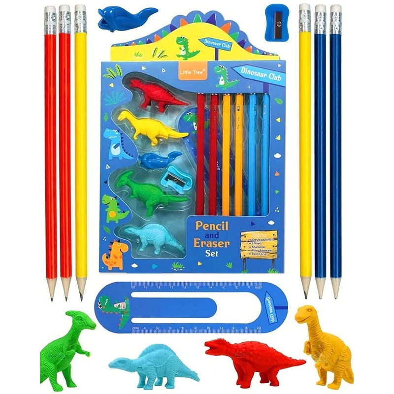 Little Tree Dinosaur Club Theme Pencil And Eraser 13 Pcs Combo Set