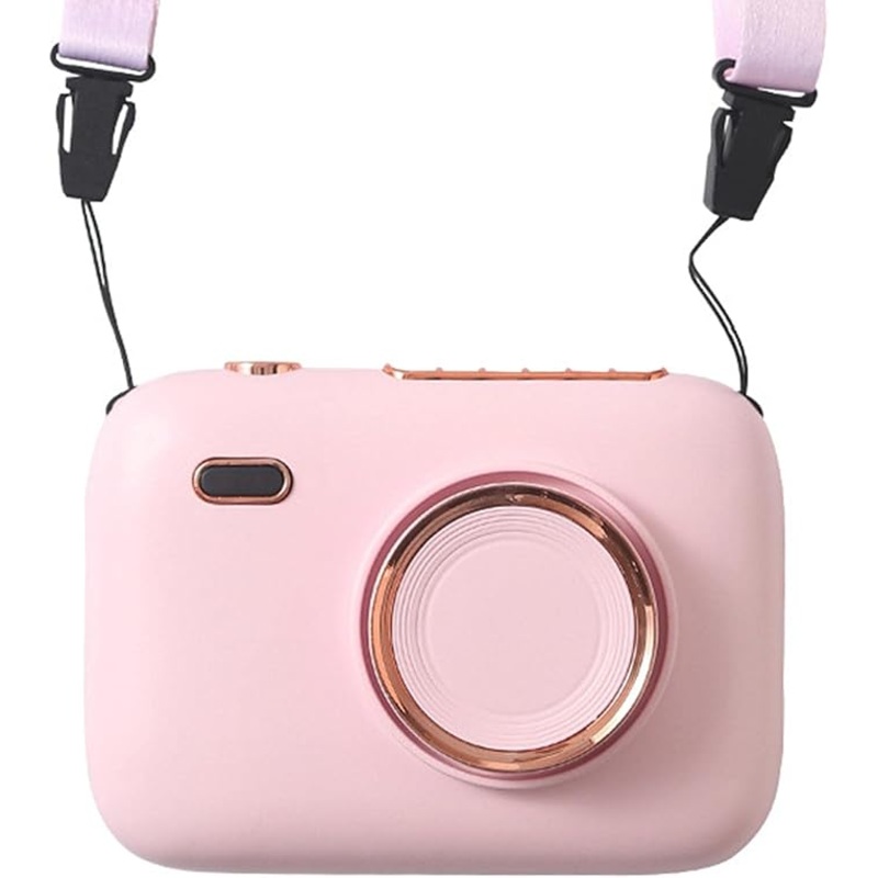 Mini Haletr Fan - Portable Hands-Free Personal Fan USB Rechargeable Camera Shape Fan (Pink)