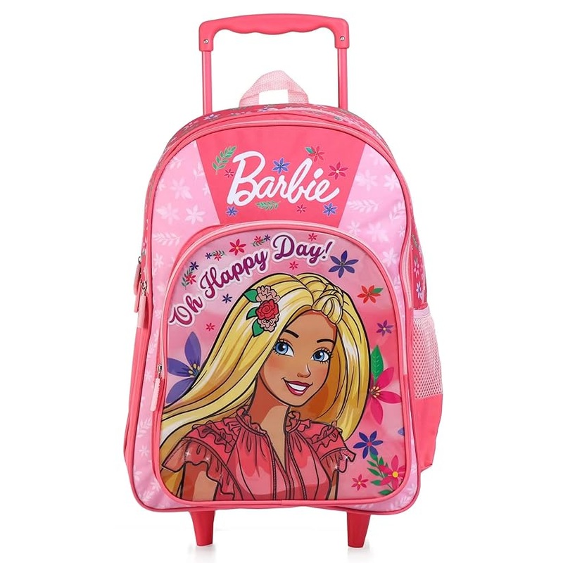 STRIDERS Barbie 18-Inch Trolley School Bag for Kids 9+ Durable Rolling Backpack for Girls Pink Cartoon School Bag
