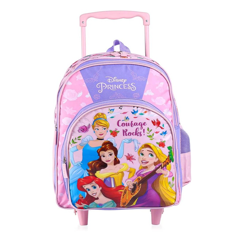 STRIDERS Disney Princess Trolley School backpack with PVC embossed Front Pocket Pink and Purple - 16 inches