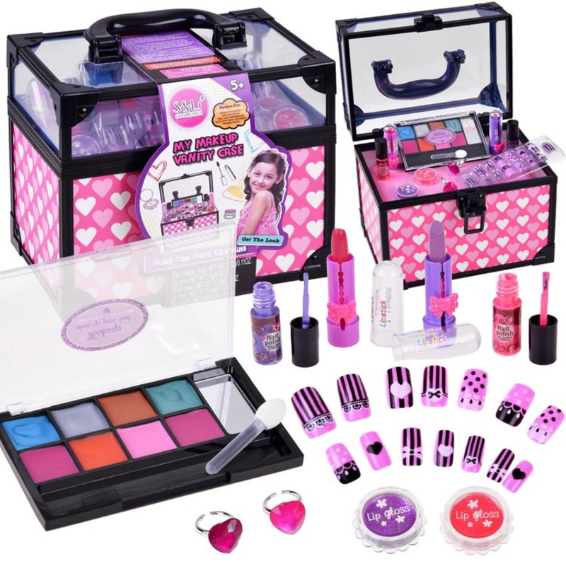 Children's Make Up Set ( Vanity Set ) + Nail Polish + Artificial Nails + Cosmetic Case + Rings