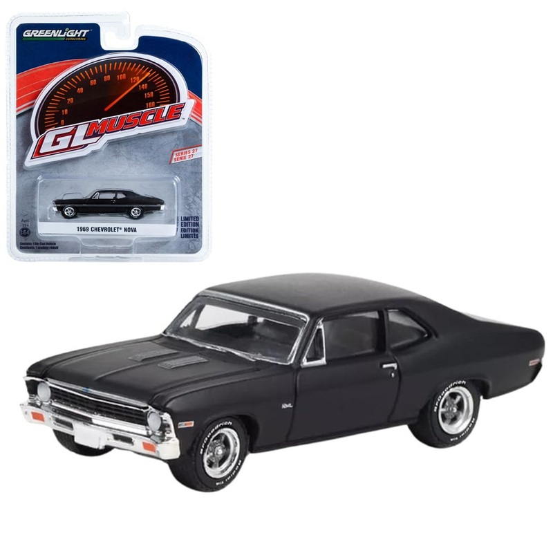 Greenlight: 1969 Chevrolet Nova Matte Black GL Muscle 1:64 Diecast
