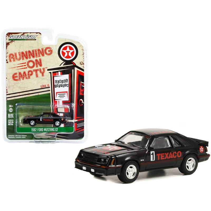 Greenlight : 1982 Ford Mustang GT #1 Black "Texaco" "Running on Empty" Series 15 1/64 Diecast Model Car