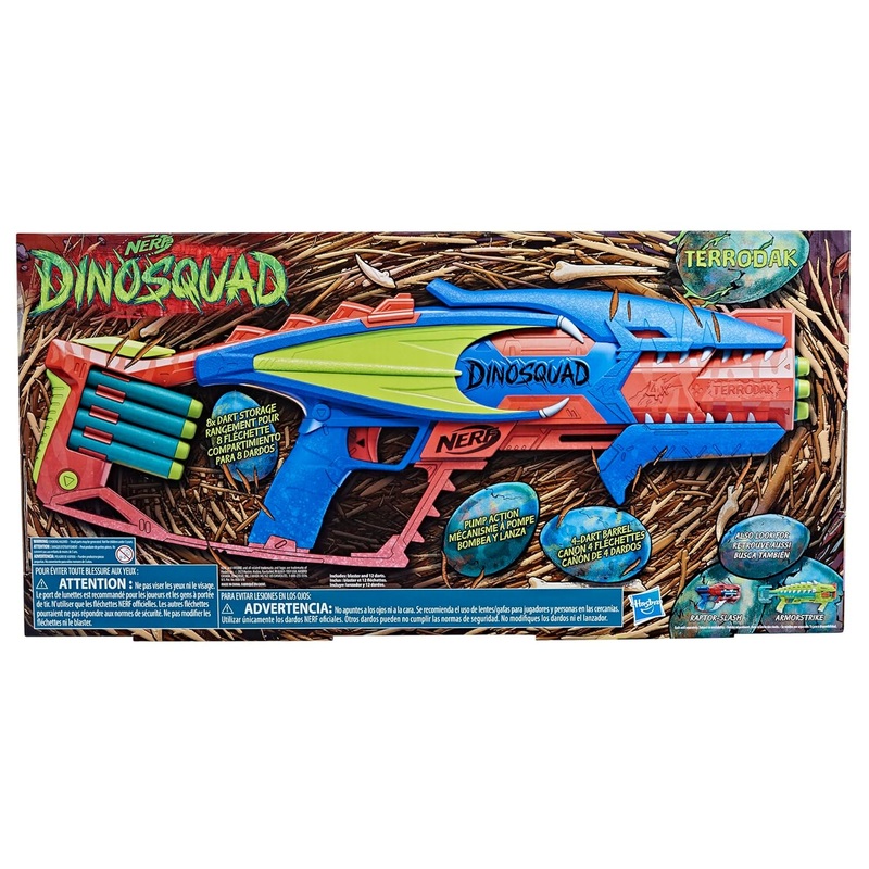 Nerf Dinosquad Terrodak, 4 Dart Blasting, Dart Storage, 12 Nerf Elite Darts, Dinosaur Design, Toy Foam Nerf Blaster for Kids
