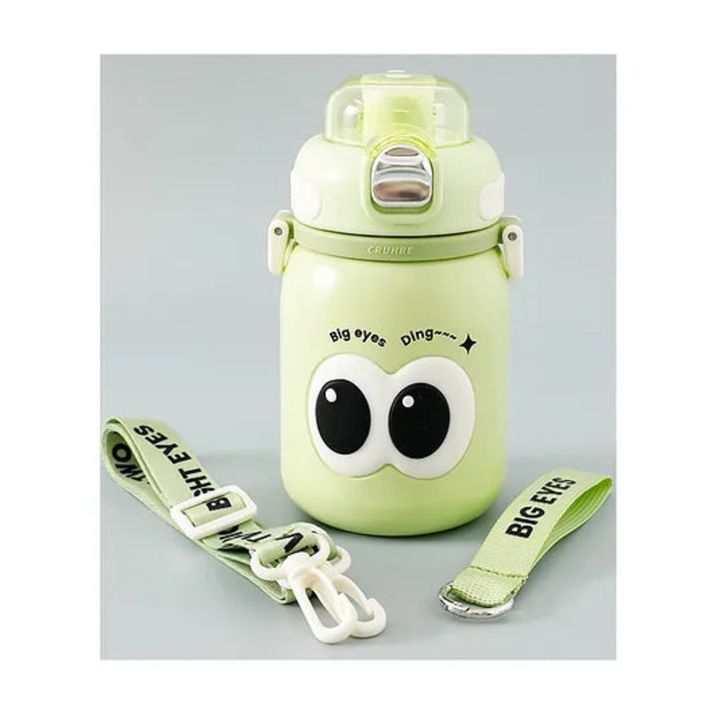 Cute Big Eyes Ding Insulation Cup Cartoon Portable Double Drinking Straw Cup 550 ML (Green)